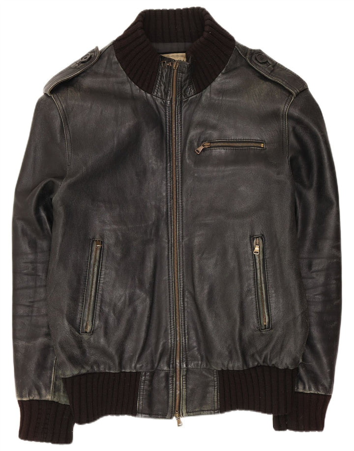 Vintage Mens Military Leather Jacket UK 42 XL Black Leather