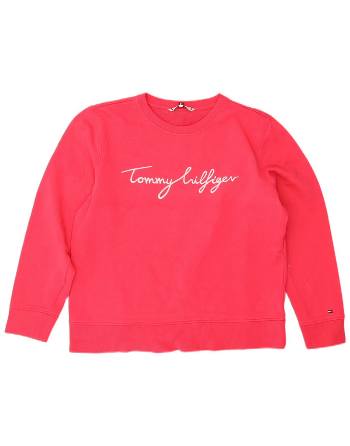 Tommy Hilfiger Womens Graphic Oversized Sweatshirt Jumper UK 10 Small Pink