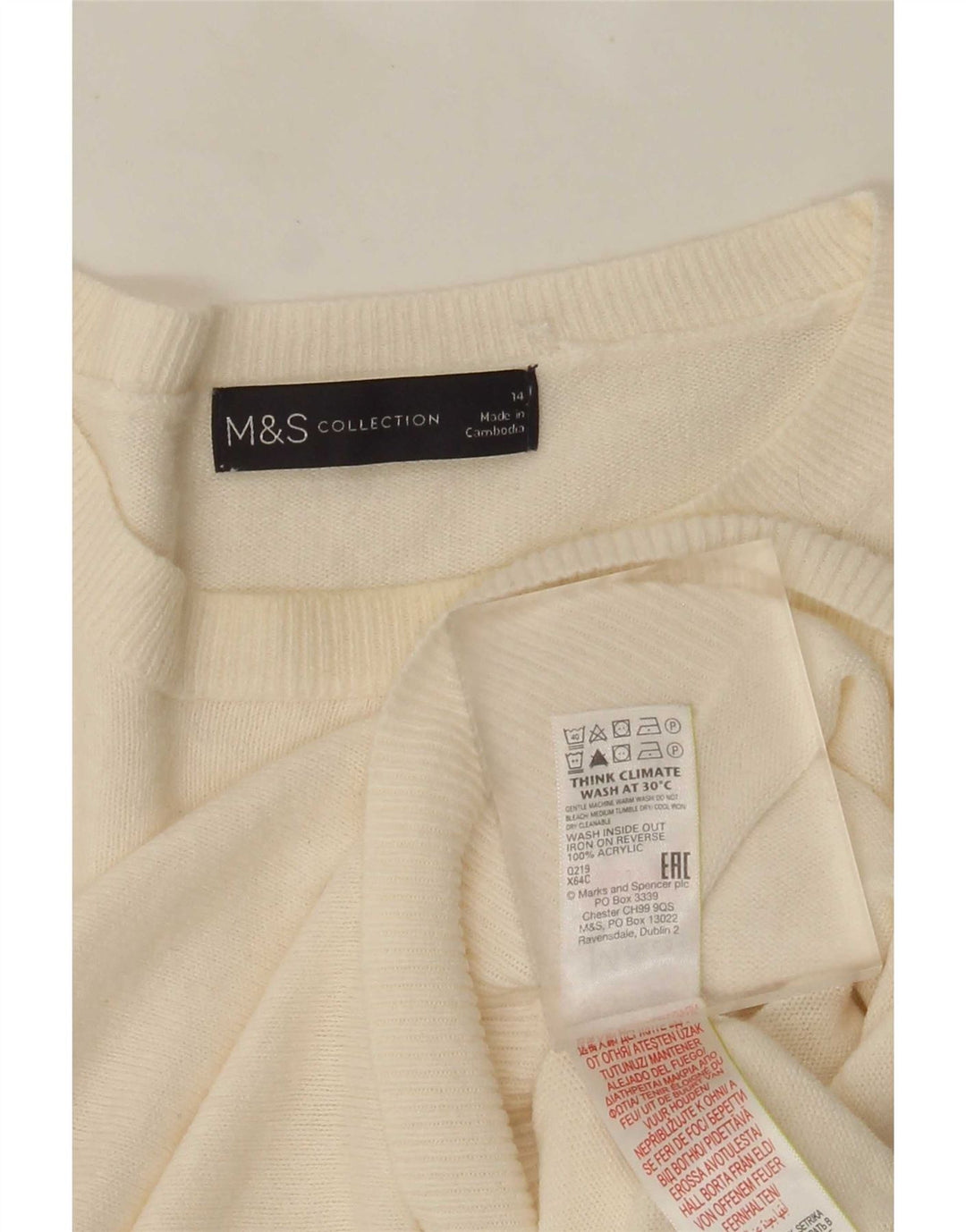 Marks & Spencer Womens Crew Neck Jumper Sweater UK 14 Medium Off White