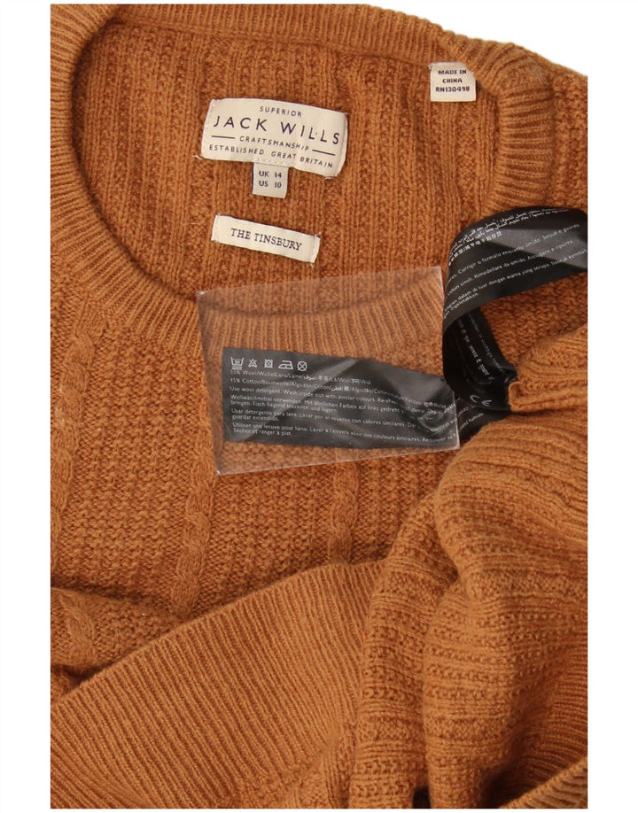 Jack Wills Womens Crew Neck Jumper Sweater UK 14 Large Brown Wool