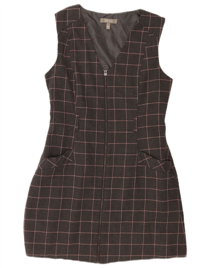Oasis Womens Sleeveless Sheath Dress UK 14 Medium Grey Check Polyester