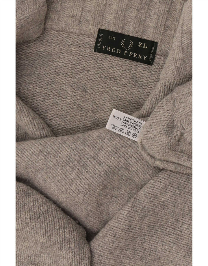 Fred Perry Womens Zip Neck Jumper Sweater UK 18 XL Grey Lambswool