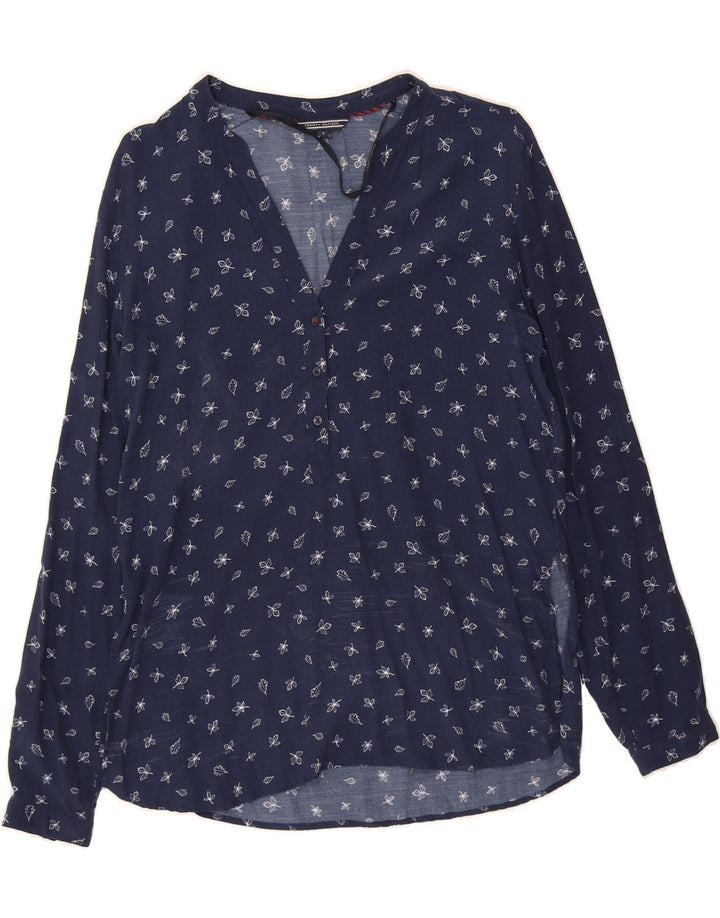 TOMMY HILFIGER Womens Long Sleeve Blouse Top US 8 Medium Navy Blue Floral Vintage Tommy Hilfiger and Second-Hand Tommy Hilfiger from Messina Hembry 