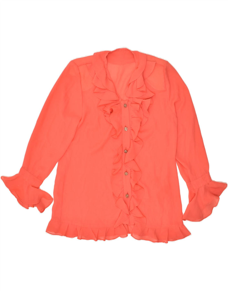 VINTAGE Womens See Through Ruffle Front Shirt UK 14 Large Orange | Vintage Vintage | Thrift | Second-Hand Vintage | Used Clothing | Messina Hembry 