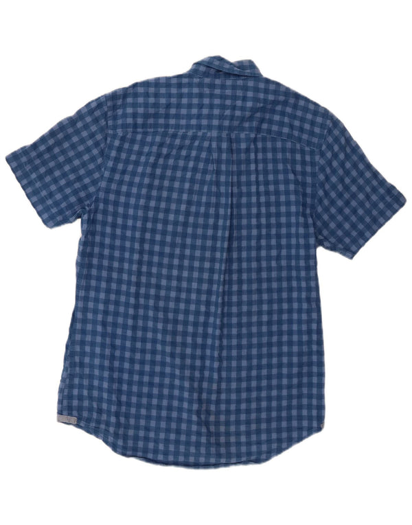 Tommy Hilfiger Mens Short Sleeve Custom Fit Shirt Small Blue Gingham Cotton