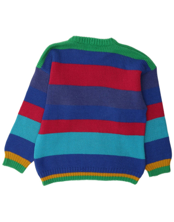 Vintage Mens Graphic Crew Neck Jumper Sweater Large Multicoloured Striped