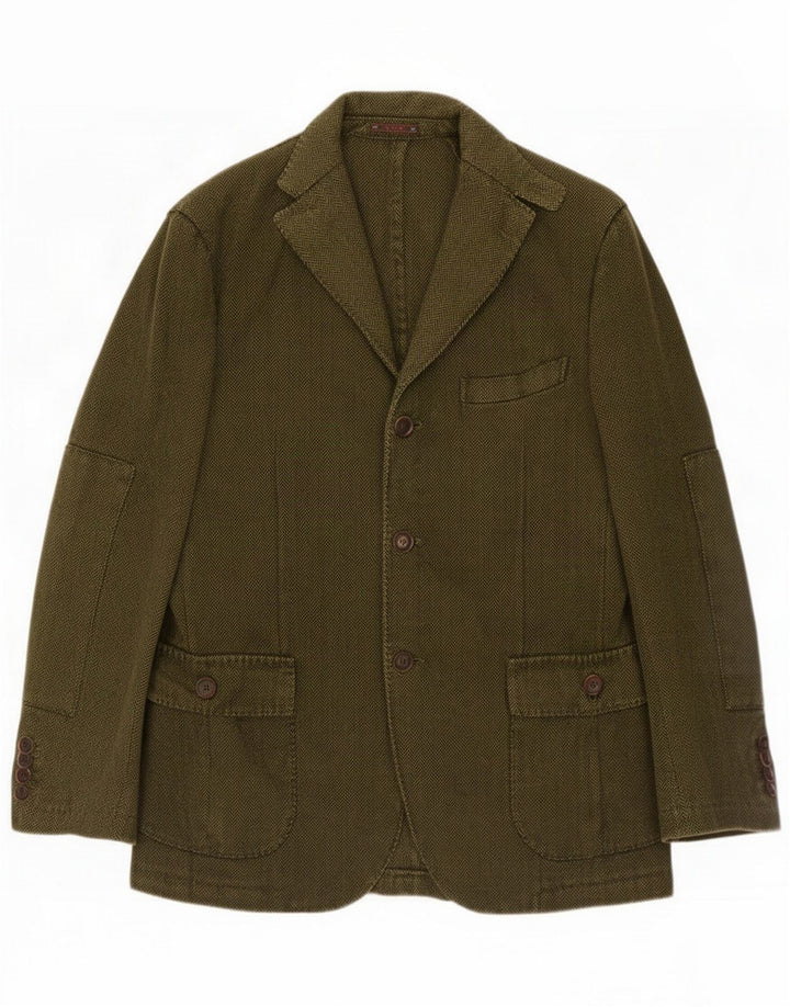 Etro Mens 3 Button Blazer Jacket IT 48 Medium Green Herringbone