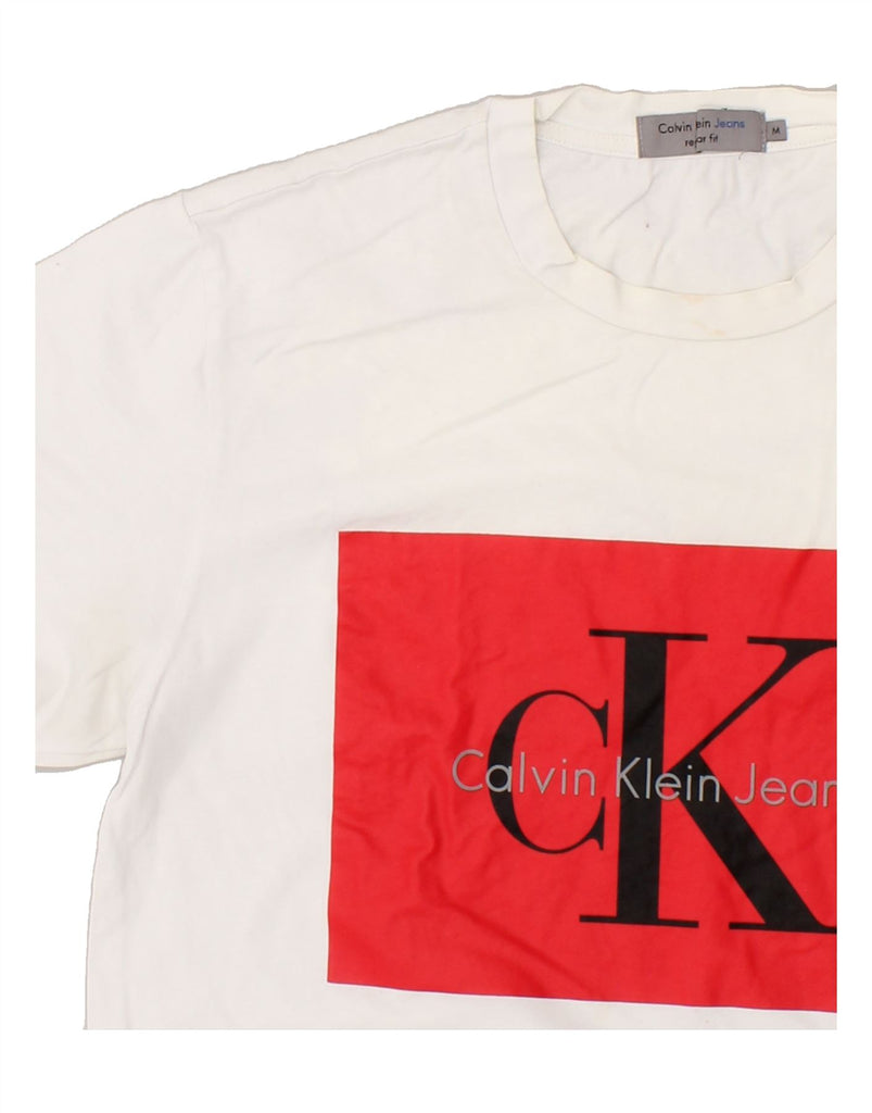 CALVIN KLEIN Womens Graphic T-Shirt Top UK 14 Medium White Cotton | Vintage Calvin Klein | Thrift | Second-Hand Calvin Klein | Used Clothing | Messina Hembry 