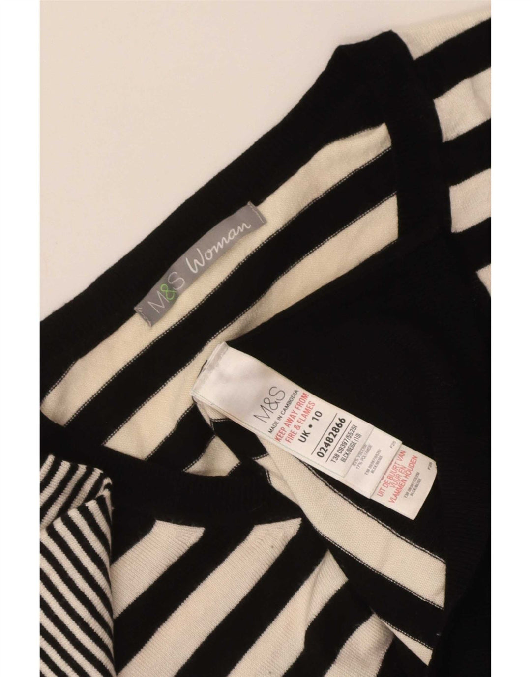 Marks & Spencer Womens V-Neck Jumper Sweater UK 10 Small Black Striped
