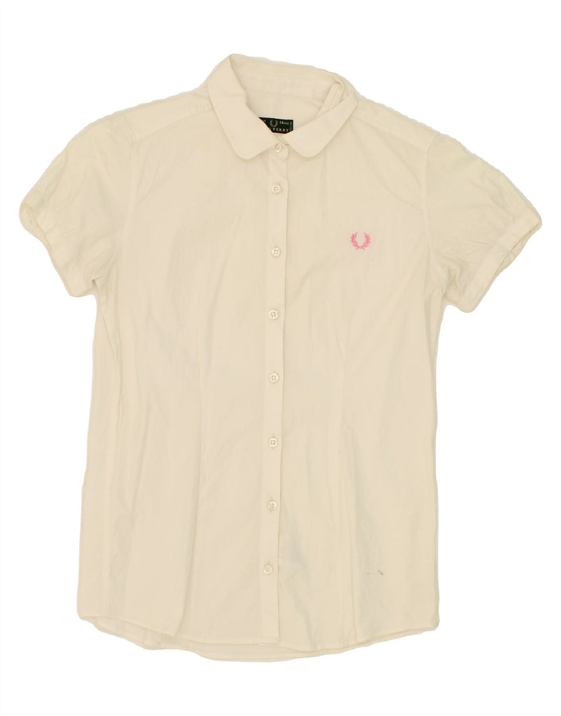 FRED PERRY Girls Short Sleeve Shirt 13-14 Years White Cotton Vintage Fred Perry and Second-Hand Fred Perry from Messina Hembry 