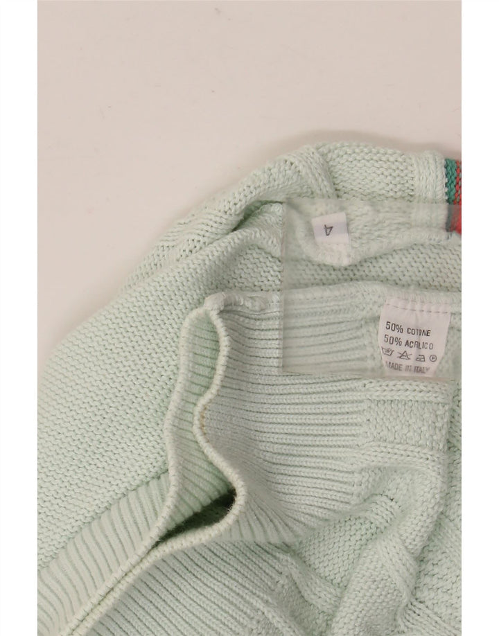 VINTAGE Mens Jumper Sweater Large Blue Colourblock Cotton