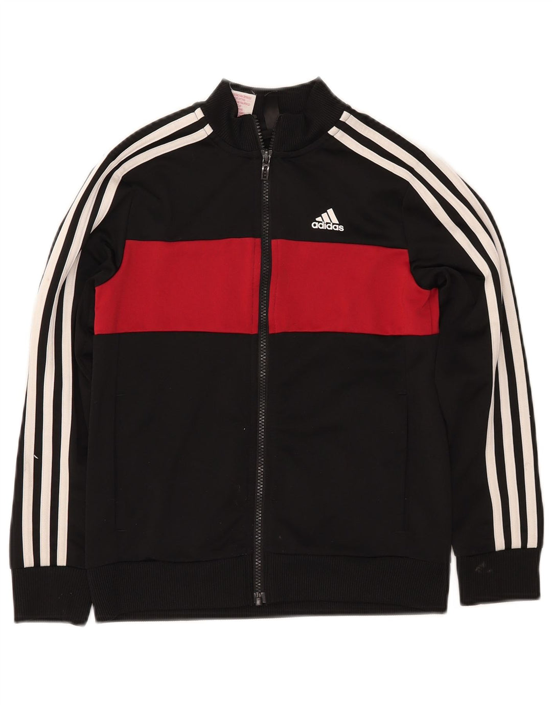 ADIDAS Boys Tracksuit Top Jacket 9-10 Years Black Colourblock Polyester