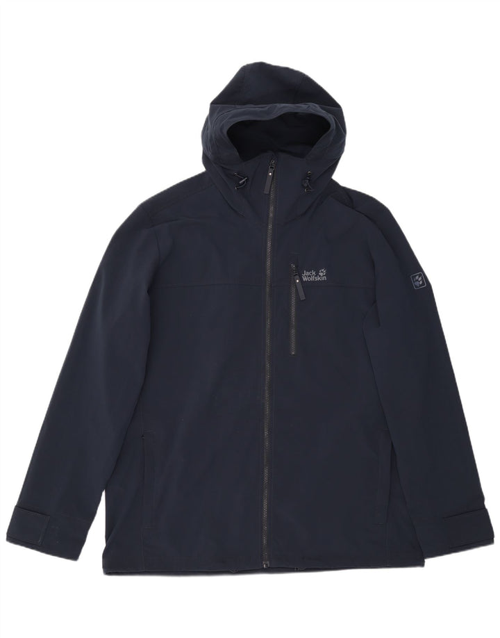 Jack Wolfskin Mens Hooded Windbreaker Jacket UK 48 2XL Navy Blue Polyester