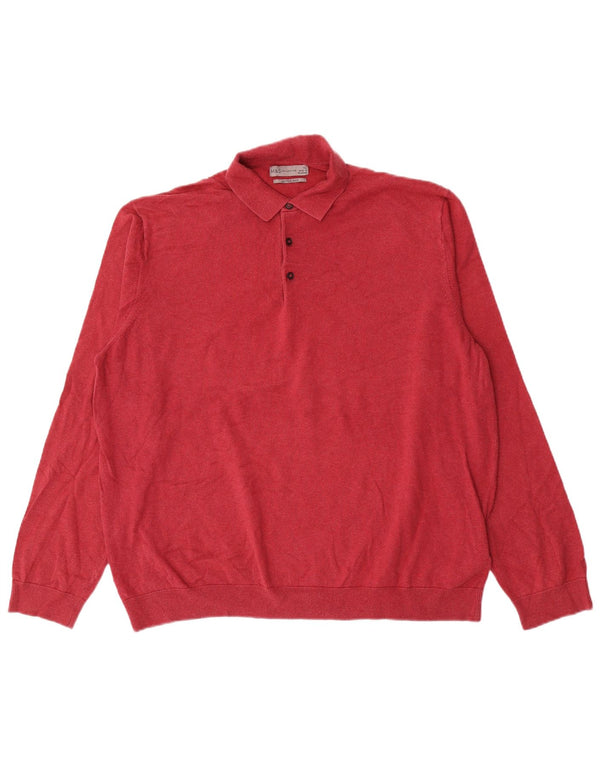 Marks & Spencer Mens Polo Neck Jumper Sweater XL Red Cotton