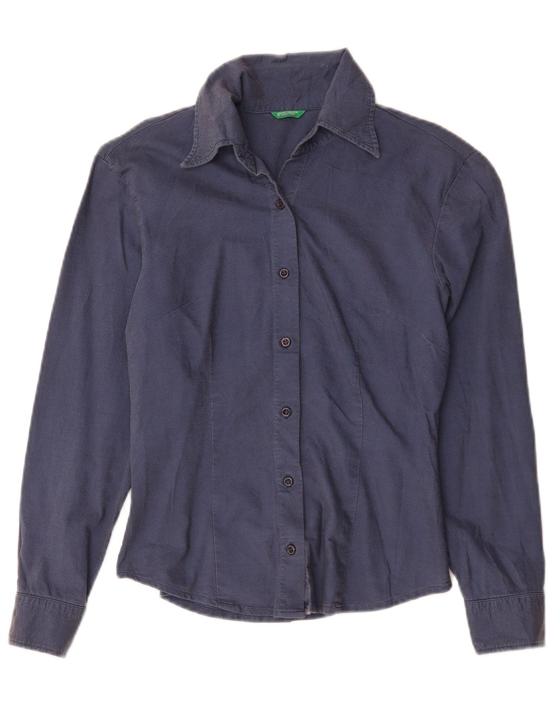 Benetton Womens Shirt UK 10 Small Navy Blue Cotton