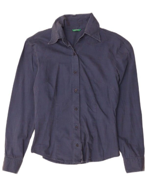 Benetton Womens Shirt UK 10 Small Navy Blue Cotton