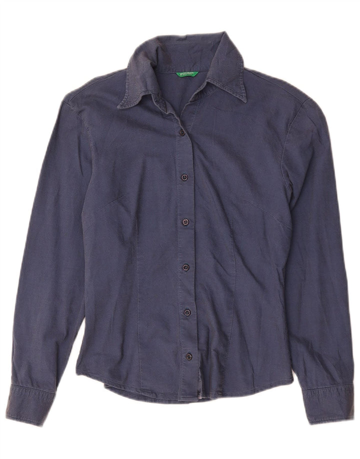 Benetton Womens Shirt UK 10 Small Navy Blue Cotton