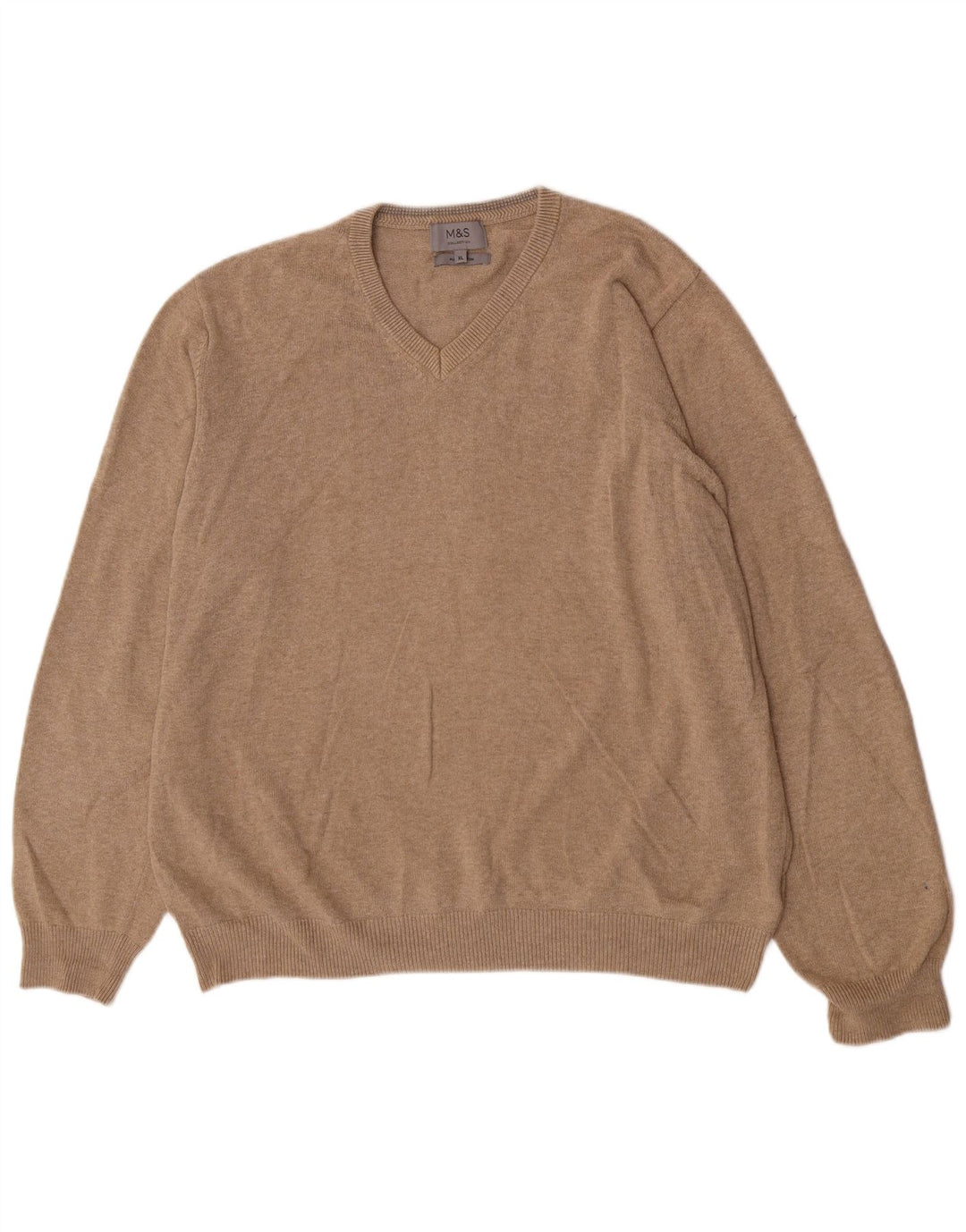 Marks & Spencer Mens V-Neck Jumper Sweater XL Beige Cotton