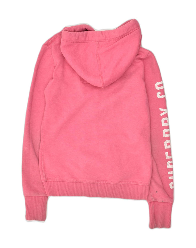 SUPERDRY Womens Graphic Zip Hoodie Sweater UK 2 2XS Pink Cotton | Vintage Superdry | Thrift | Second-Hand Superdry | Used Clothing | Messina Hembry 