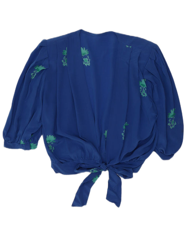Vintage Womens Crop Cardigan Top UK 14 Medium Blue Floral