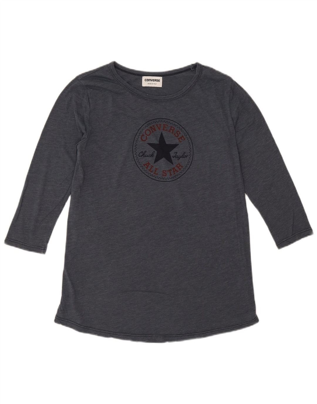Converse Womens Graphic Top 3/4 Sleeve UK 14 Medium Grey Cotton