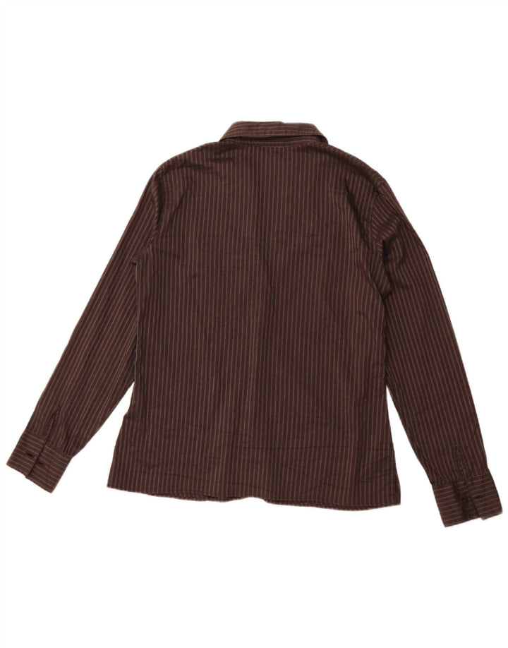 TRUSSARDI JEANS Womens Formal Shirt UK 16 Large Brown Striped Cotton