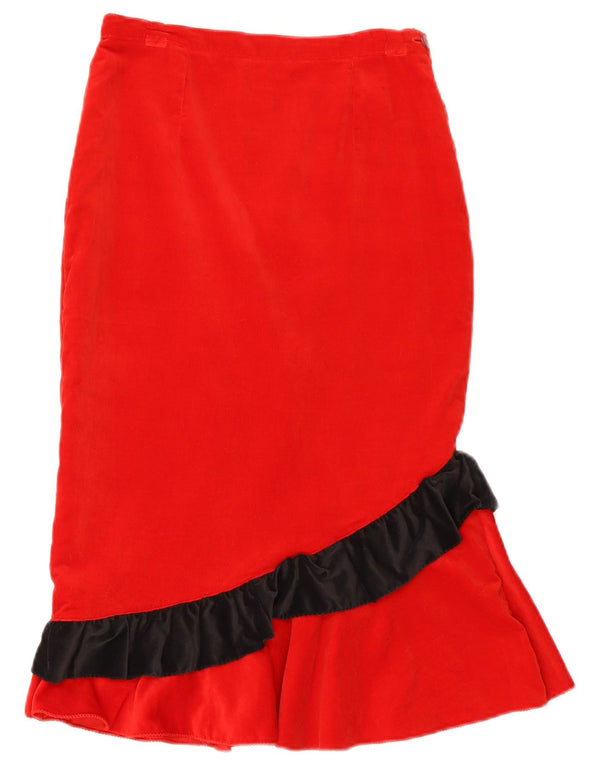 Vintage Womens Velvet Mermaid Skirt W27 Small Red Camouflage