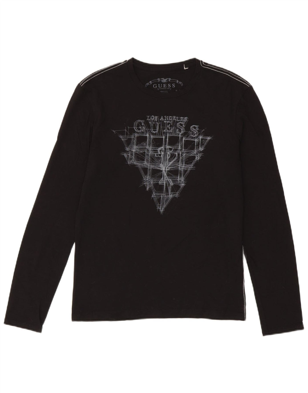 Guess Mens Graphic Top Long Sleeve Small Black Cotton