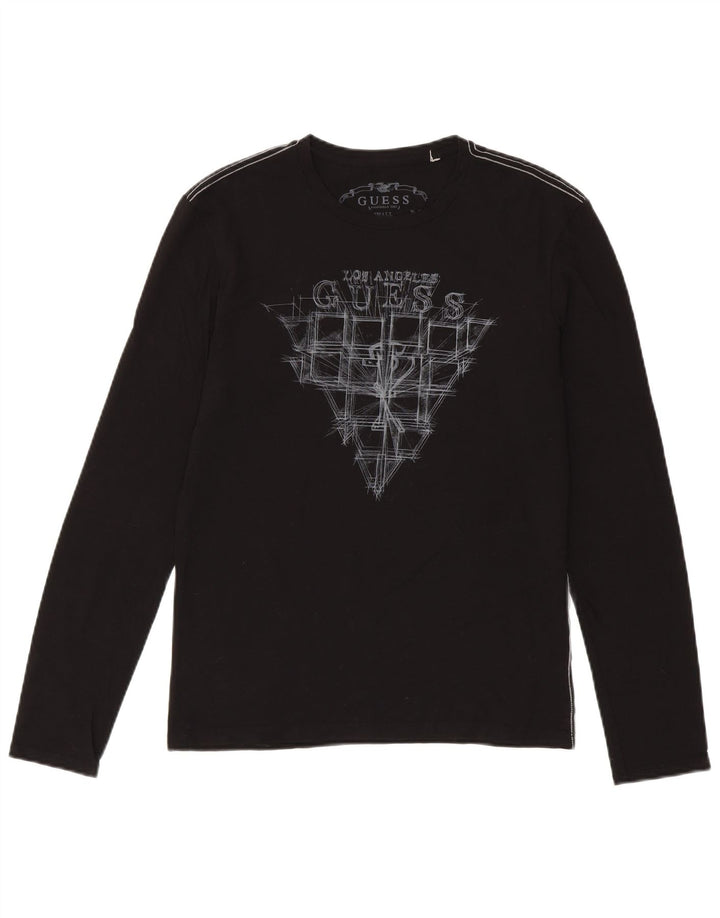 Guess Mens Graphic Top Long Sleeve Small Black Cotton