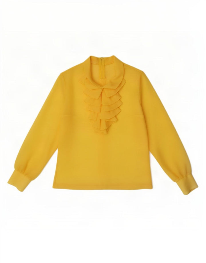 Vintage Womens Long Sleeve Ruffle Front See Through Top IT 42 Medium Yellow