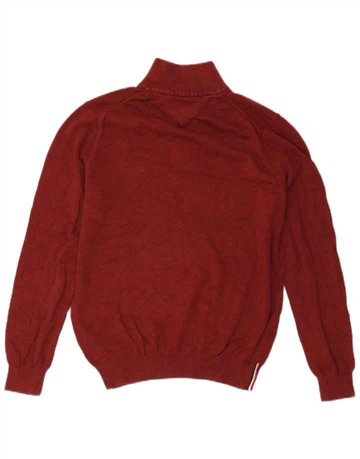 Tommy Hilfiger Mens Zip Neck Jumper Sweater Medium Burgundy Cotton