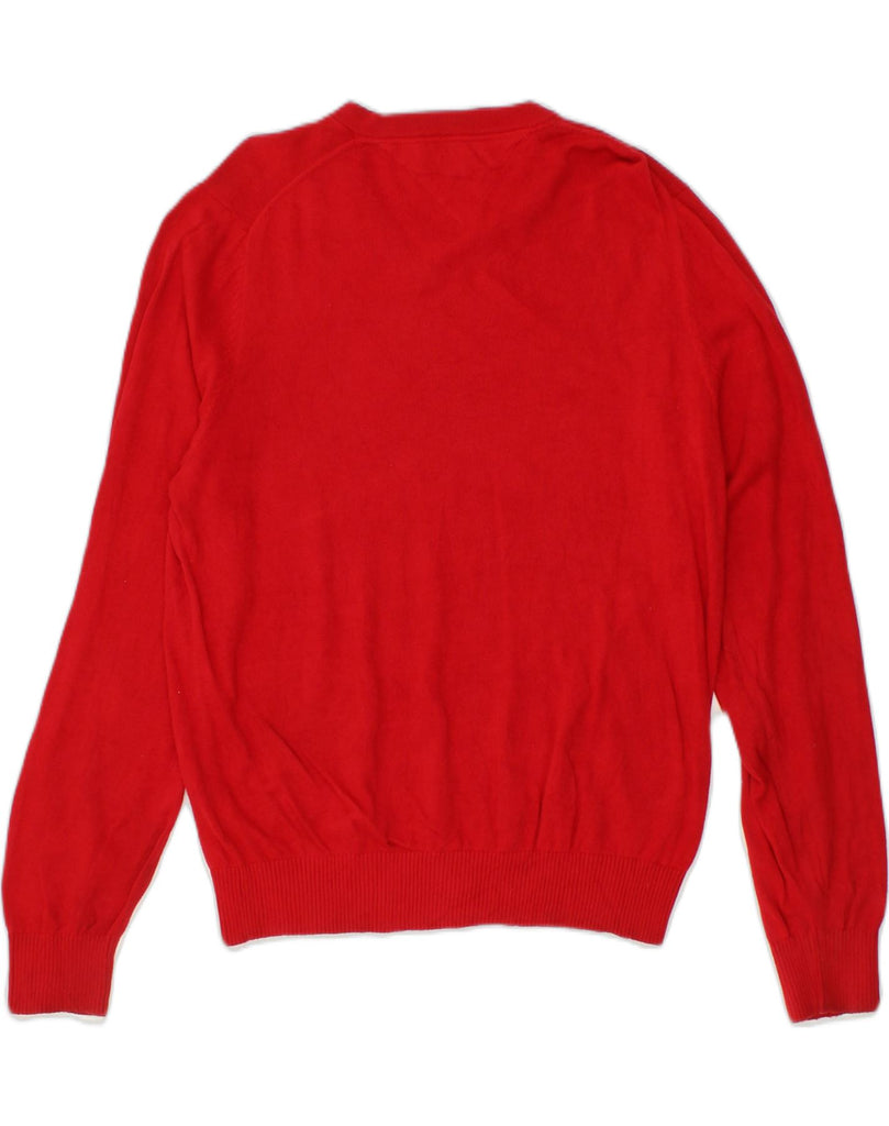 TOMMY HILFIGER Mens V-Neck Jumper Sweater Medium Red Cotton | Vintage Tommy Hilfiger | Thrift | Second-Hand Tommy Hilfiger | Used Clothing | Messina Hembry 