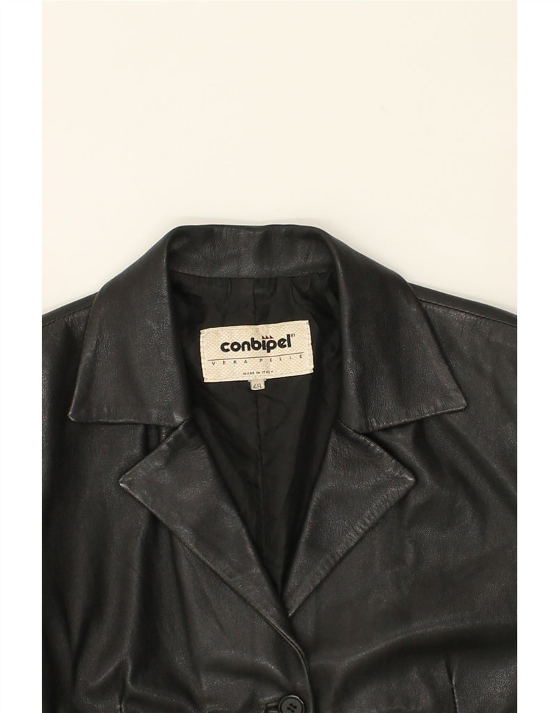 CONBIPEL Womens Leather Coat IT 48 XL Black Leather | Vintage Conbipel | Thrift | Second-Hand Conbipel | Used Clothing | Messina Hembry 