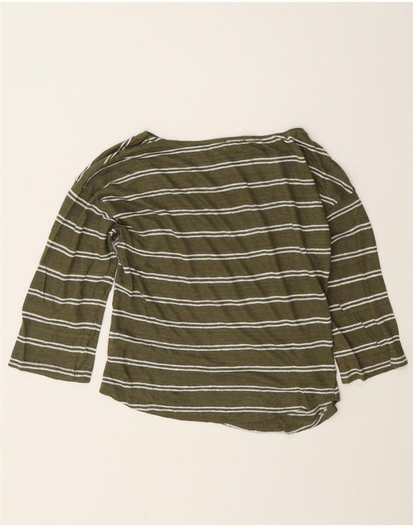 Benetton Womens Oversized Top 3/4 Sleeve UK 6 XS Green Striped Linen