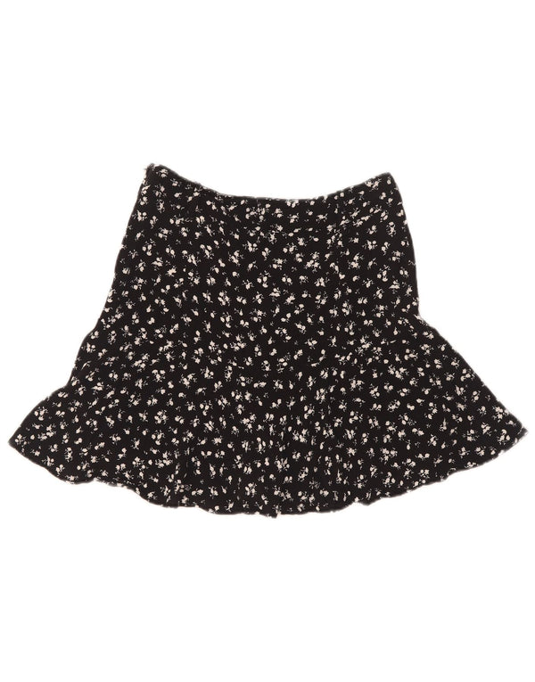 Zara Womens Ruffle Skirt XS W24 Black Floral Viscose