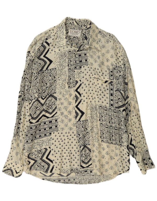Ferrone Mens Shirt Large Off White Patchwork Viscose