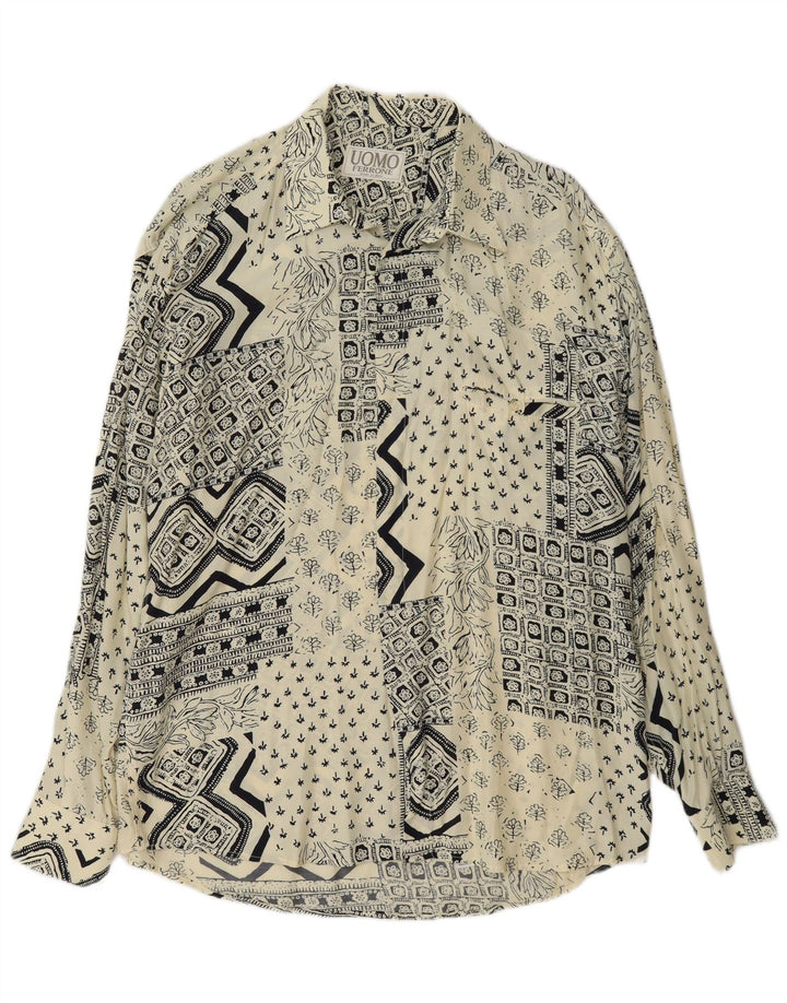 Ferrone Mens Shirt Large Off White Patchwork Viscose