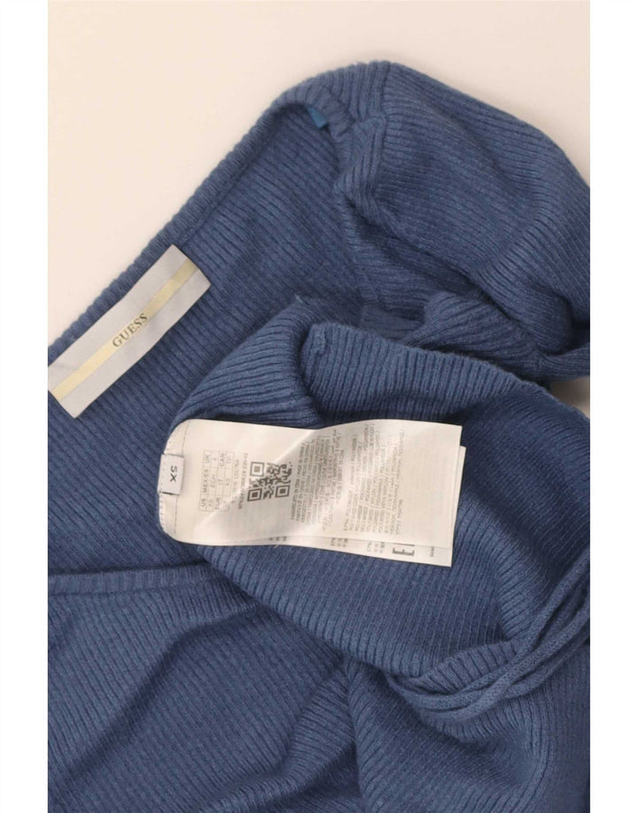 Guess Womens Crop Top Long Sleeve UK 4 XS Navy Blue Polyamide