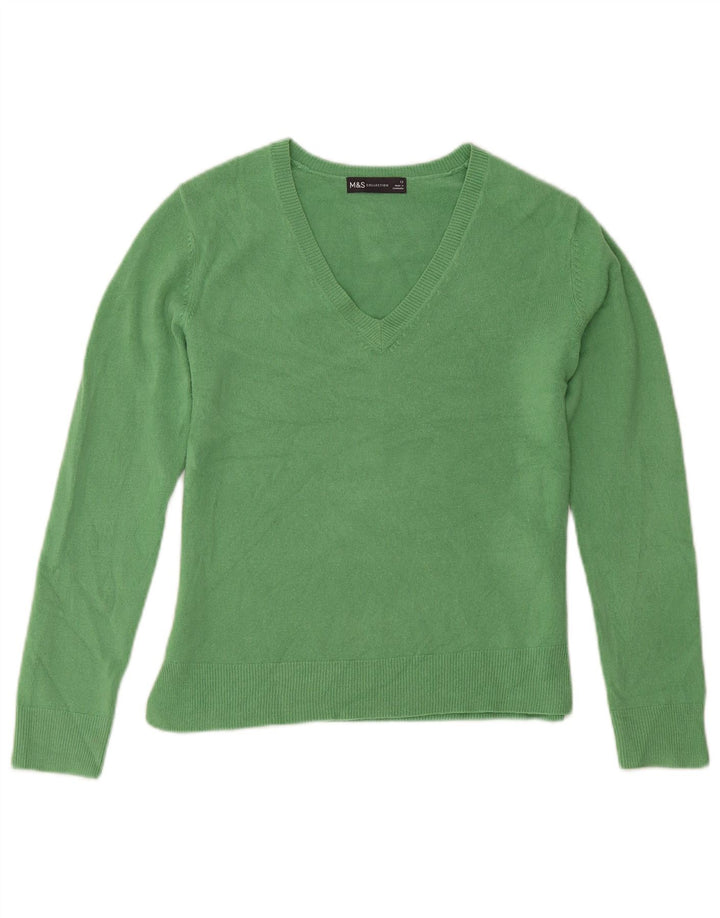 Marks & Spencer Womens V-Neck Jumper Sweater UK 12 Medium Green Acrylic