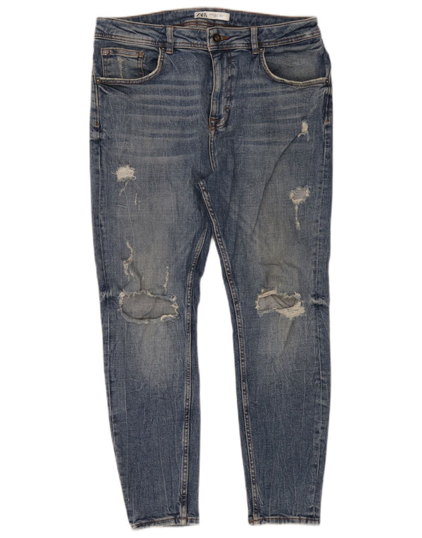 Zara Mens Distressed Skinny Jeans EU 42 Large W32 L26 Blue Cotton