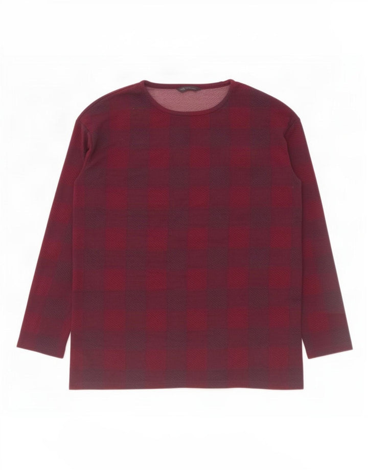 Marks & Spencer Womens Top Long Sleeve UK 14 Large Purple Check Polyester
