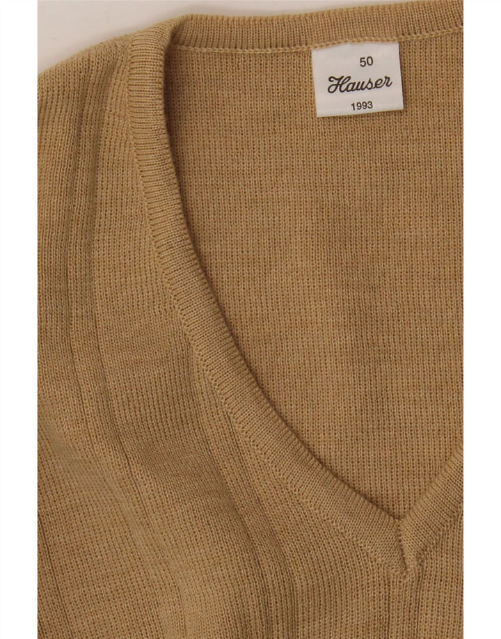 Vintage Mens V-Neck Jumper Sweater IT 50 Medium Beige Acrylic