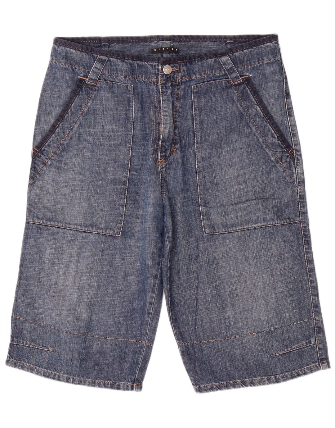 Sisley Mens Cargo Denim Shorts IT 48 Medium W34 Blue Cotton