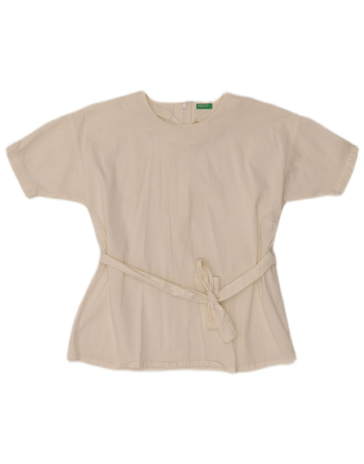 BENETTON Girls Blouse Top 8-9 Years Large White Cotton