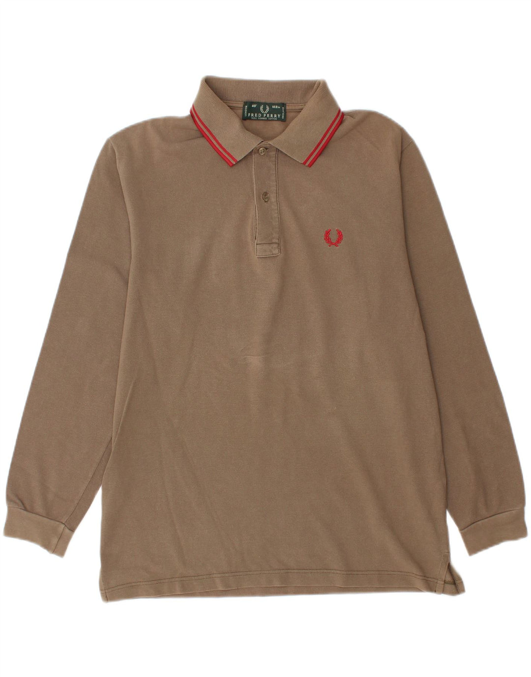 Fred Perry Mens Long Sleeve Polo Shirt Medium Beige Cotton