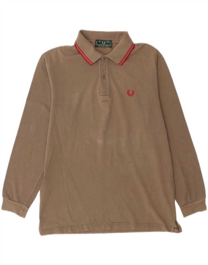 Fred Perry Mens Long Sleeve Polo Shirt Medium Beige Cotton