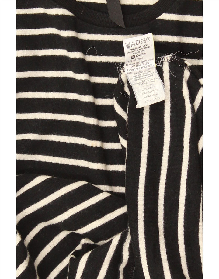 Marks & Spencer Womens Top Long Sleeve UK 16 Large Black Striped Cotton