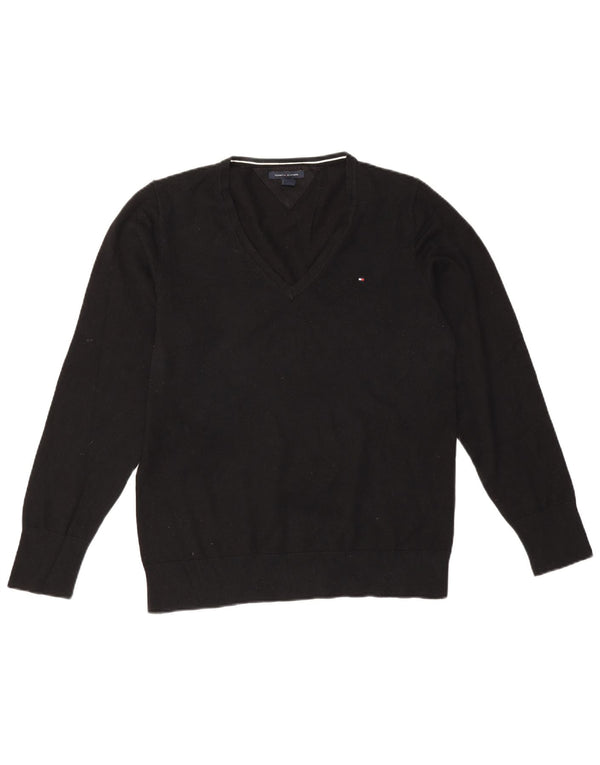Tommy Hilfiger Womens V-Neck Jumper Sweater UK 18 XL Black Cotton