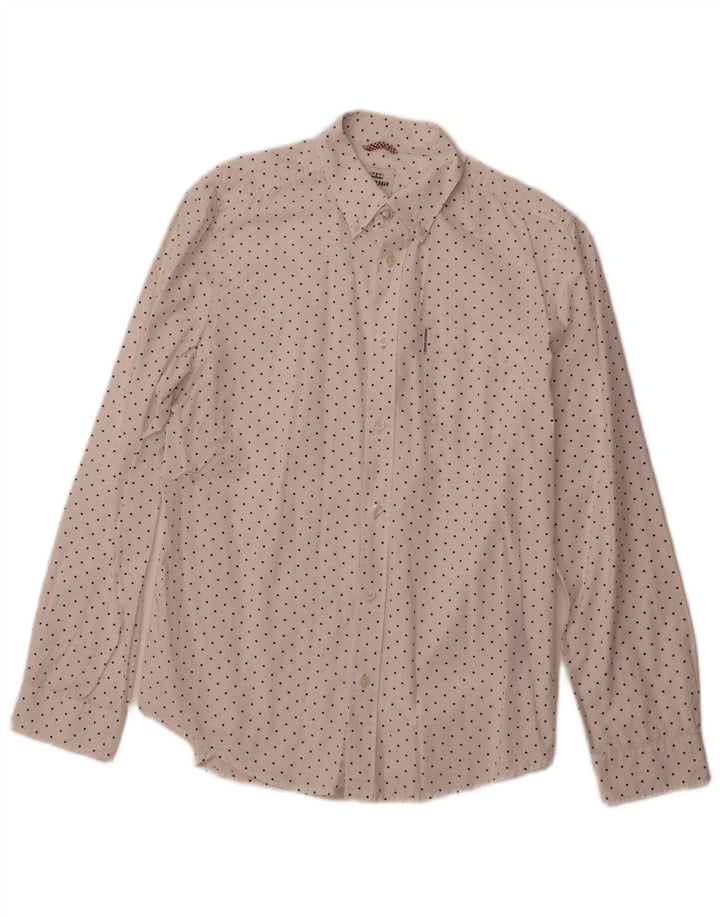 BEN SHERMAN Mens Shirt Medium White Spotted Cotton