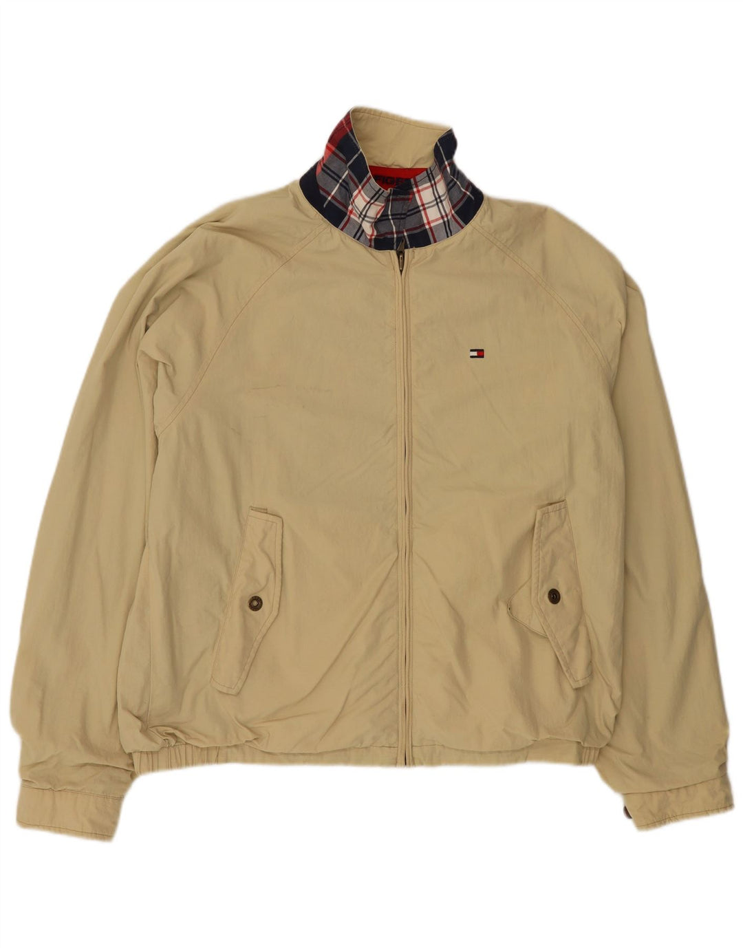 TOMMY HILFIGER Mens Reversible Jacket UK 38 Medium Navy Blue Check Nylon